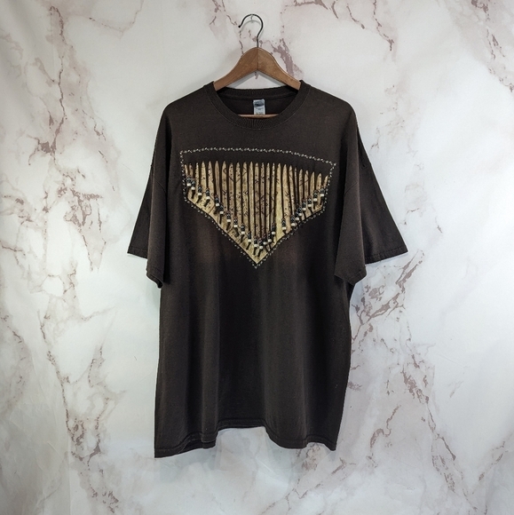 Vintage T Shirt Women 2X 90s Western Cowgirl Patchwork Fringe Beaded Bandana - Picture 1 of 9
